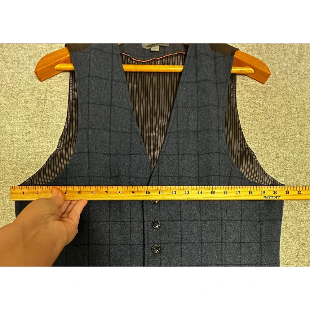 Johnston & Murphy Vest Mens Large Blue Wool Blend Windowpane Cinch Back